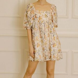 Storia Floral Square Neck Babydoll Mini Dress